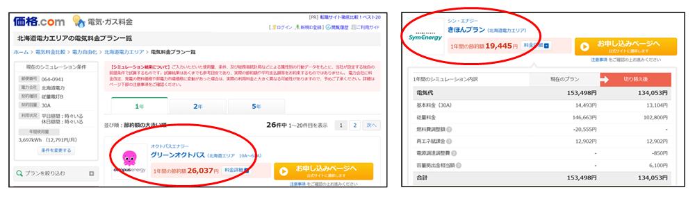 価格ドットコムの比較結果