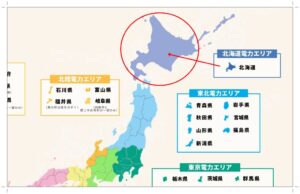 全国の電力エリアの紹介地図（北海道電力エリア編）