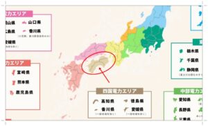 全国の電力エリアの紹介地図（四国電力エリア編）