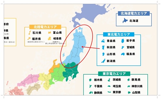 東北電力エリアの地図