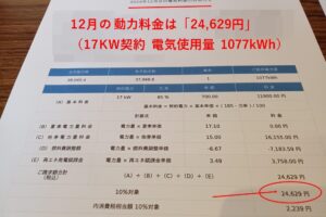 小売店A様の12月分の請求内容（動力）